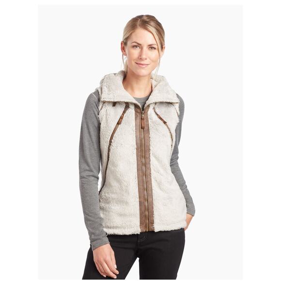 Kuhl Women's Flight Fuzzy Sherpa Full Zip Hooded Jacket Vest tan Size Medium - Picture 2 of 12